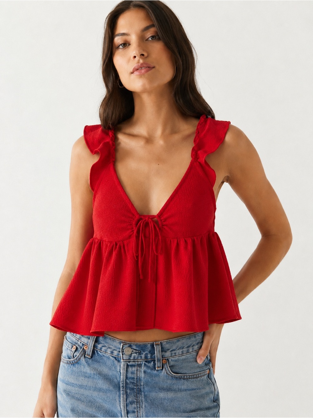 Urban Outfitters Red Ruffled Tie-Front Camisole Size Large